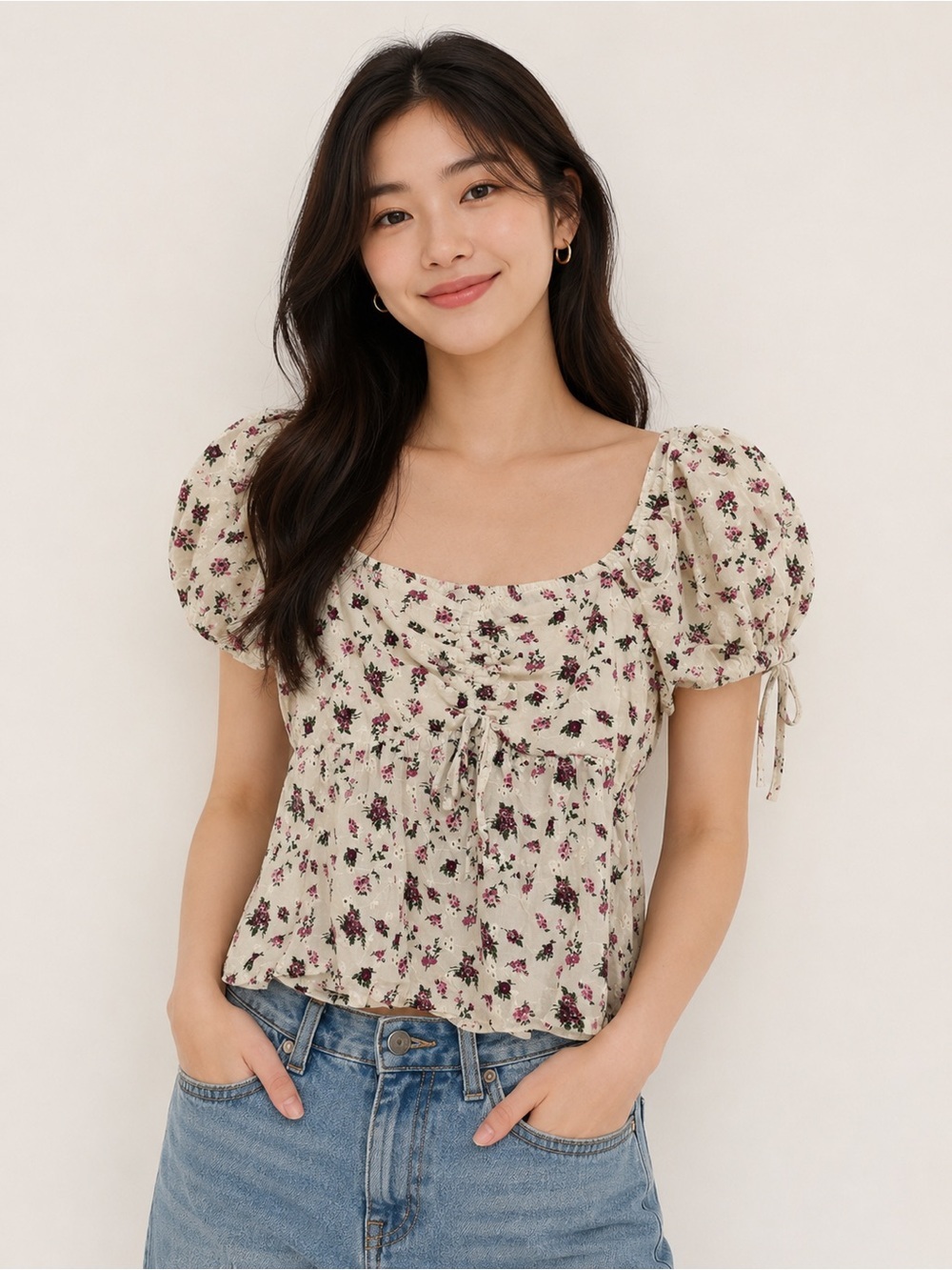 Japna Floral Puff Sleeve Babydoll Top